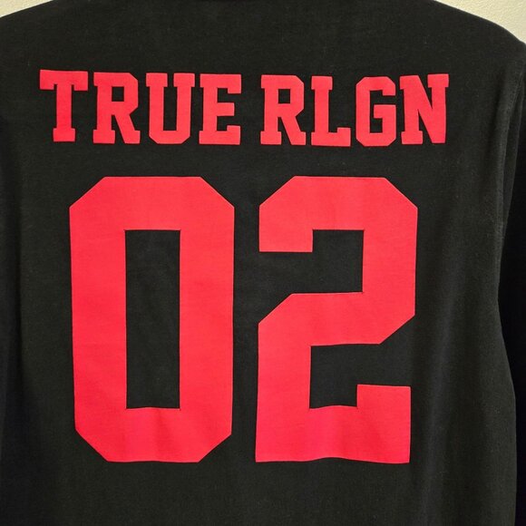 True Religion Y2K Mens S Black Red Long-Sleeve Rugby Polo Shirt Embroidered Logo - Picture 10 of 10